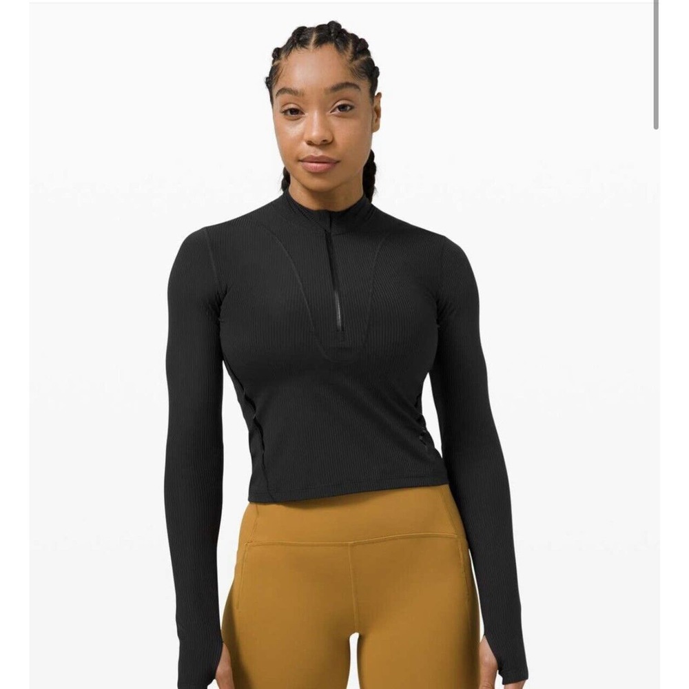 NWT Women's LULULEMON size 10 Gloss Trim Run 1/2 Zip Long Sleeve Top Activewear